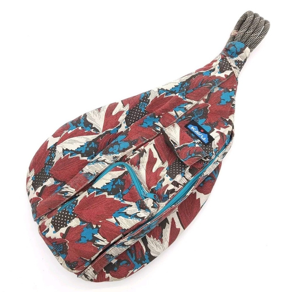 KAVU Rustic Leaf Fall Red Rope Bag Sling Crossbody Canvas Outdoor Hiking Travel